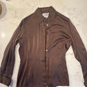 Alexandria 100% silk Brown Button Down Shirt